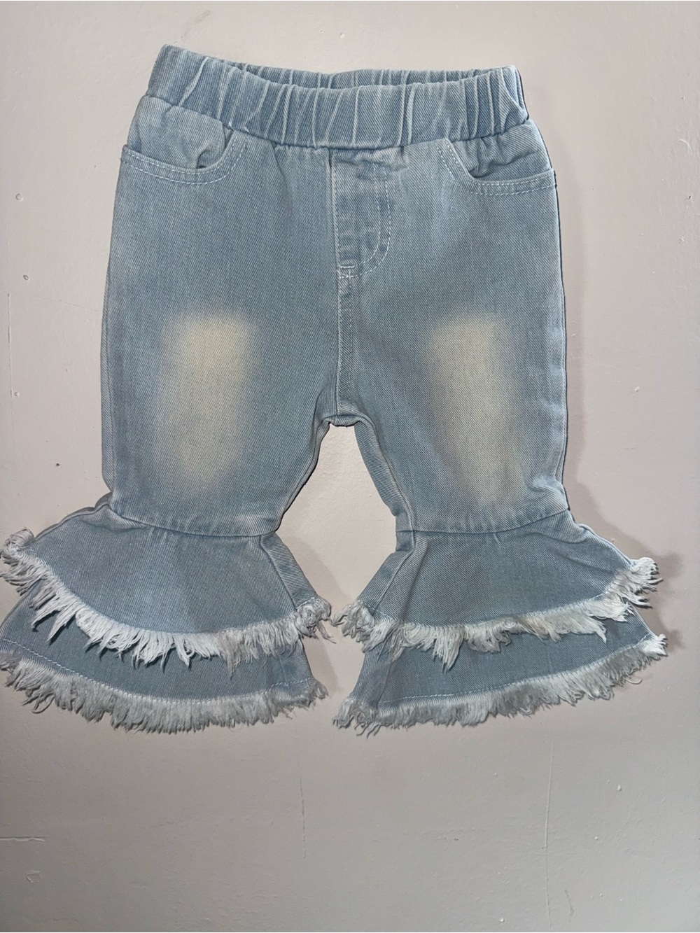 SHEIN Light Blue Ruffle Flare Denim Pants